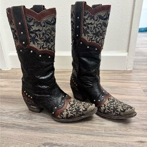 Be NFR ready w: Lane Black and Brown Fashion Western Cowboy Boots